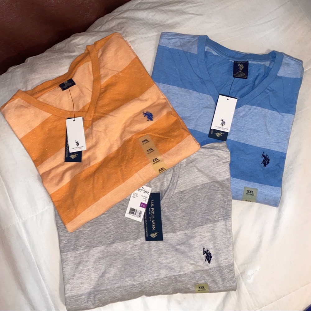 U.S. Polo Assn XXL V-Neck Stripe T-Shirts (3) NWT